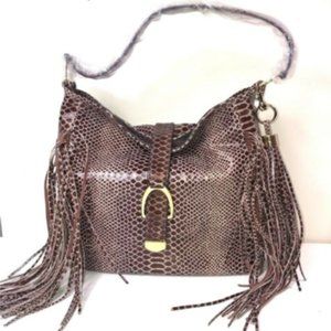 G.I.L.I. Snakeskin Hobo Bag with Fringe